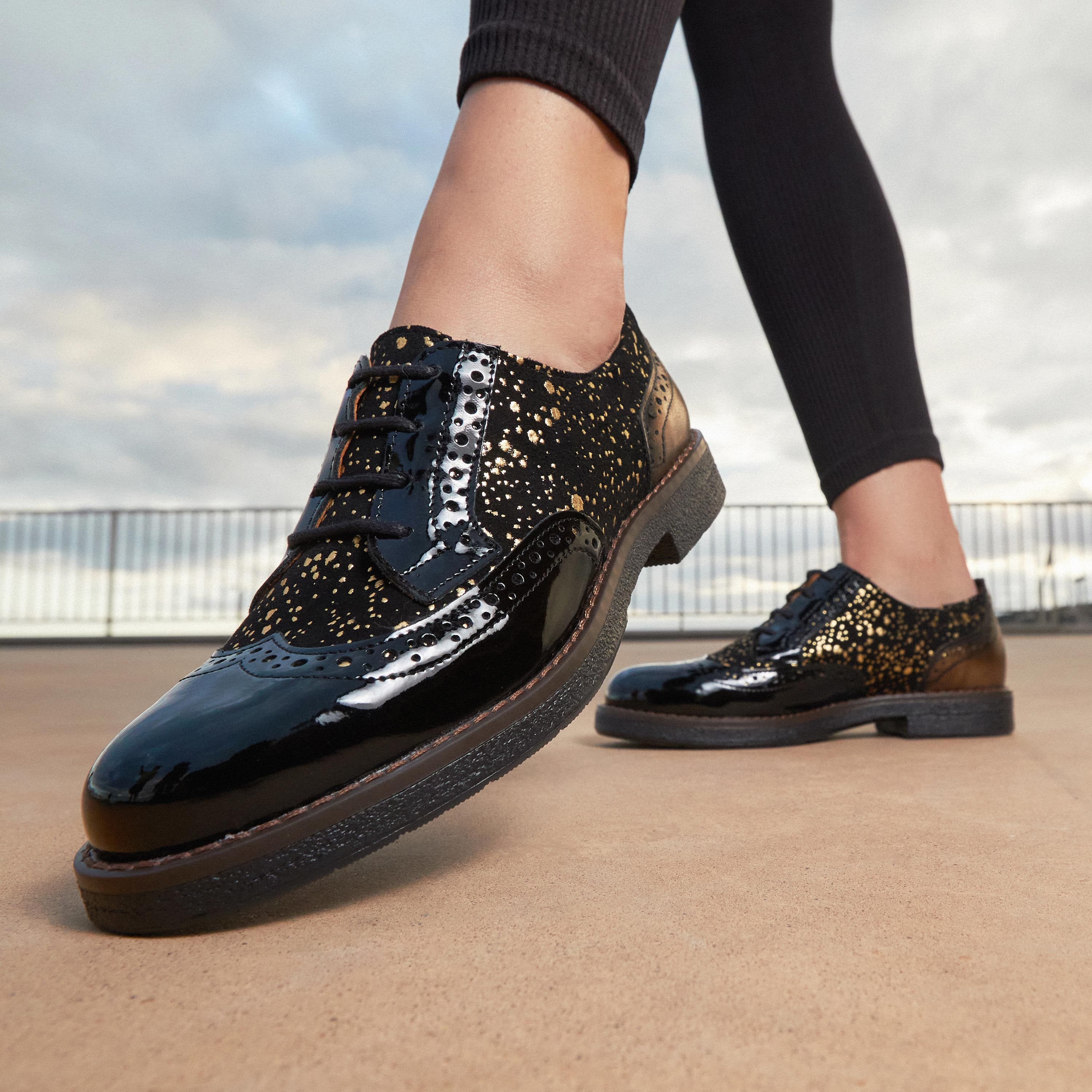 The Artist - Black & Gold - Women's leather lace-up shoe with brogue detailing - Image 10