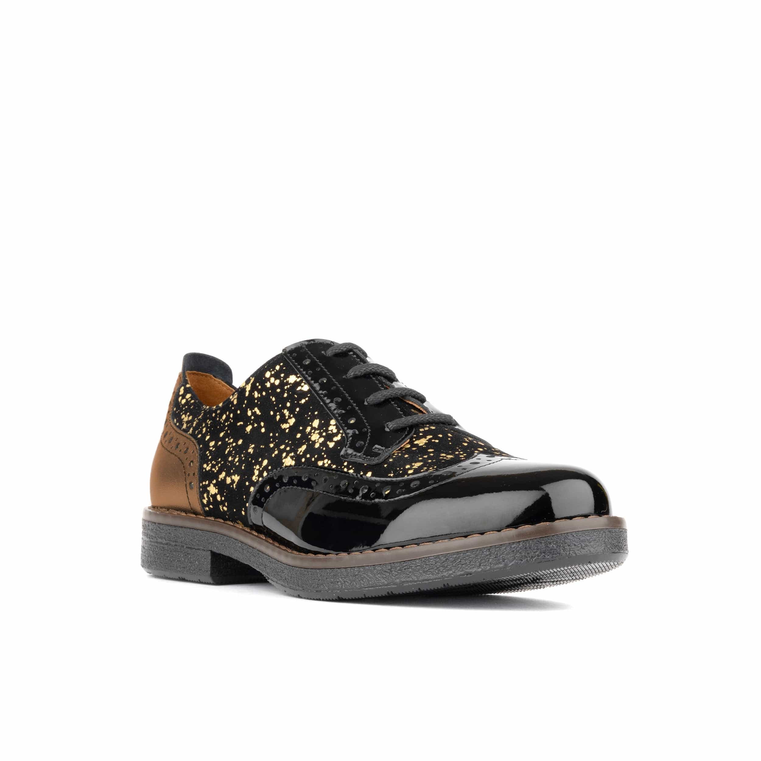 The Artist - Black & Gold - Women's leather lace-up shoe with brogue detailing - Image 3