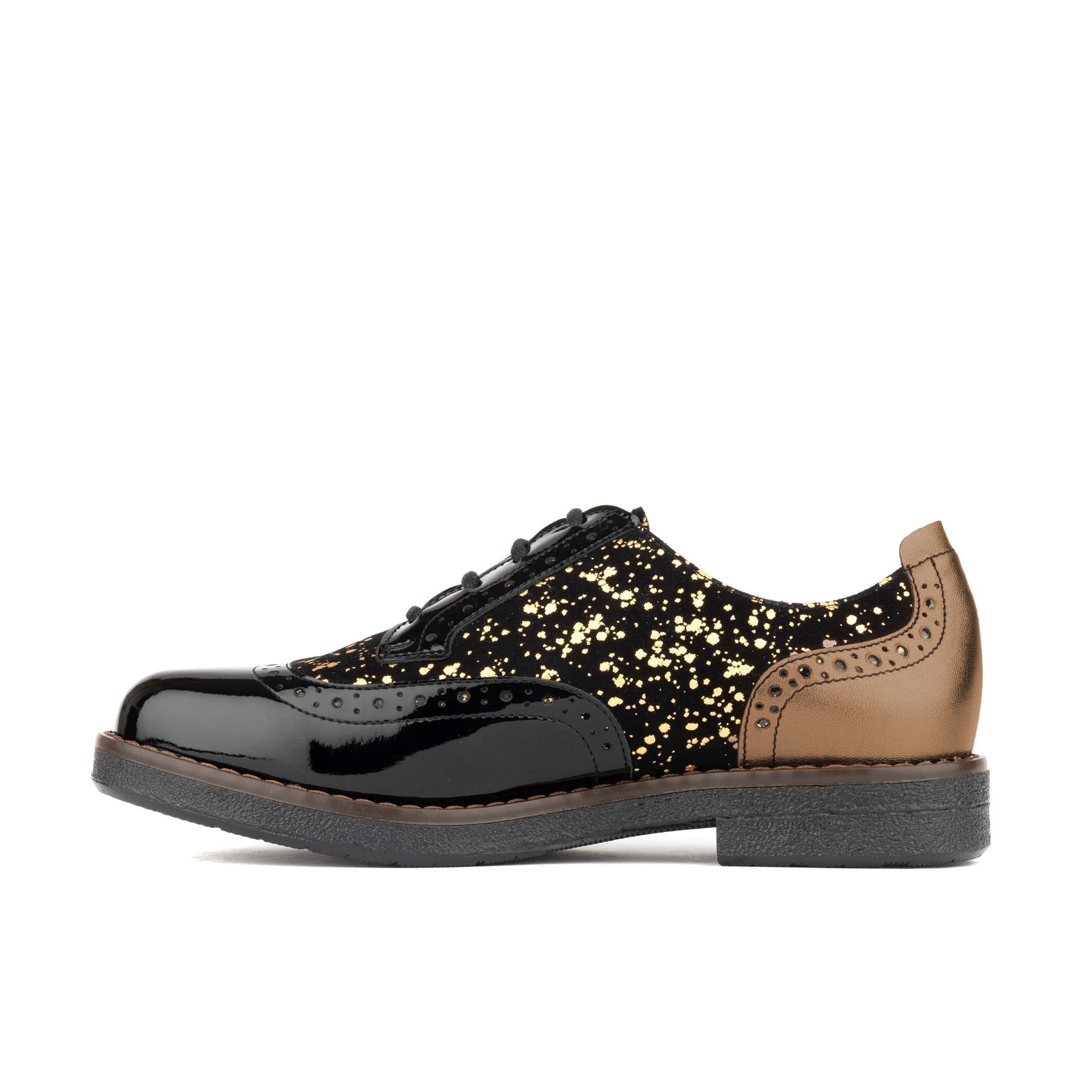 The Artist - Black & Gold - Women's leather lace-up shoe with brogue detailing - Image 4