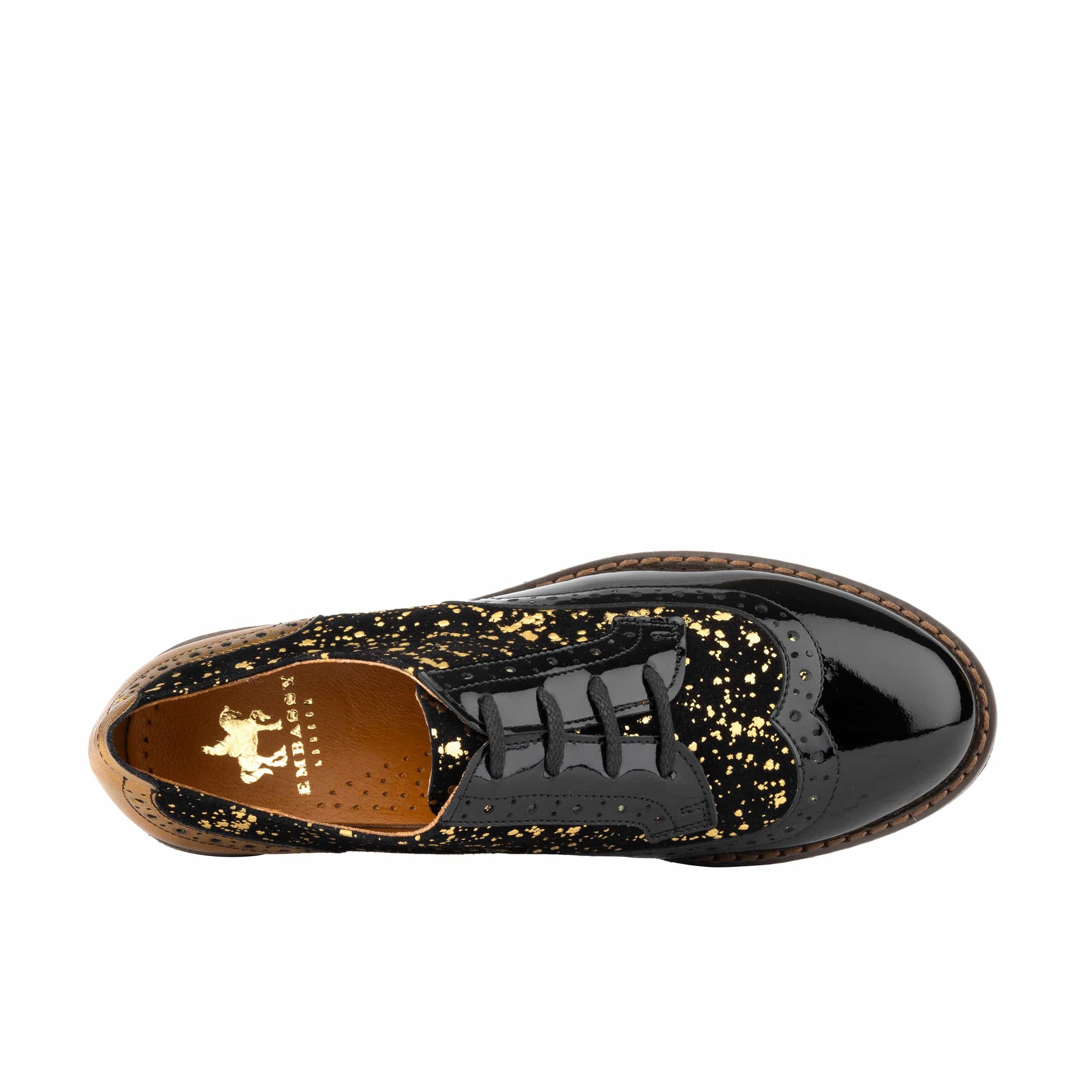 The Artist - Black & Gold - Women's leather lace-up shoe with brogue detailing - Image 7