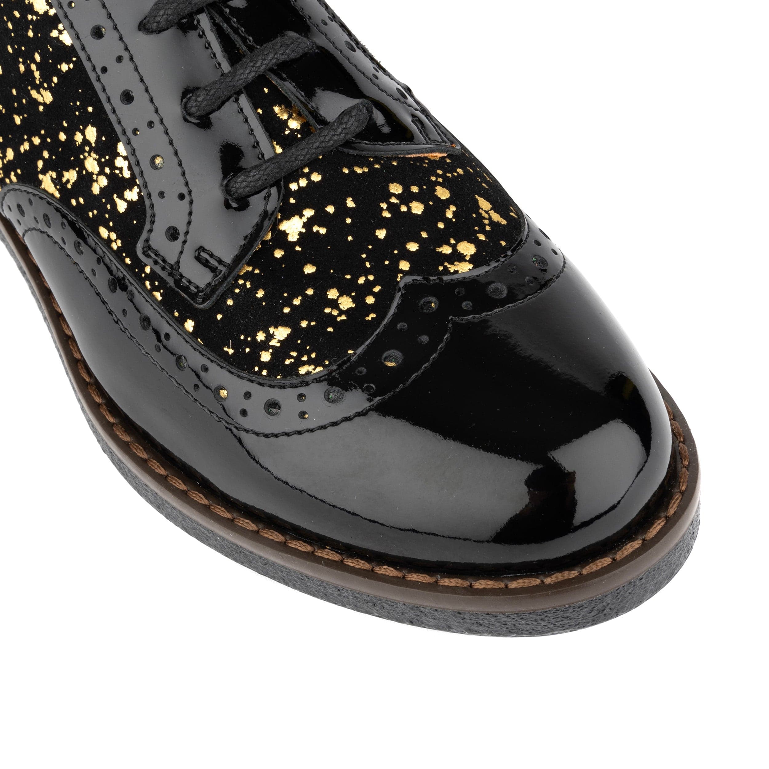 The Artist - Black & Gold - Women's leather lace-up shoe with brogue detailing - Image 8