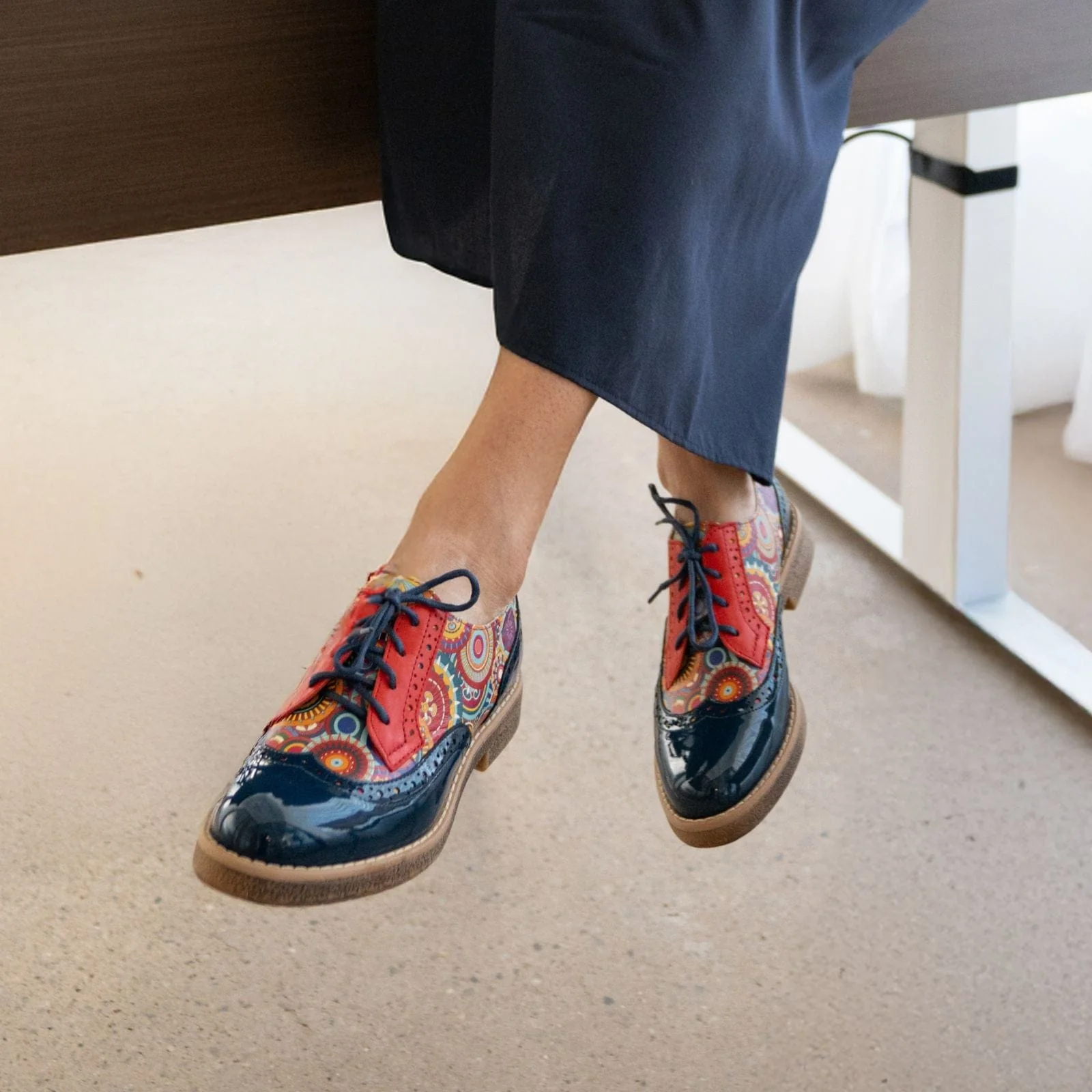The Artist - Navy Multi - Women's leather lace-up shoe with brogue detailing - Image 4
