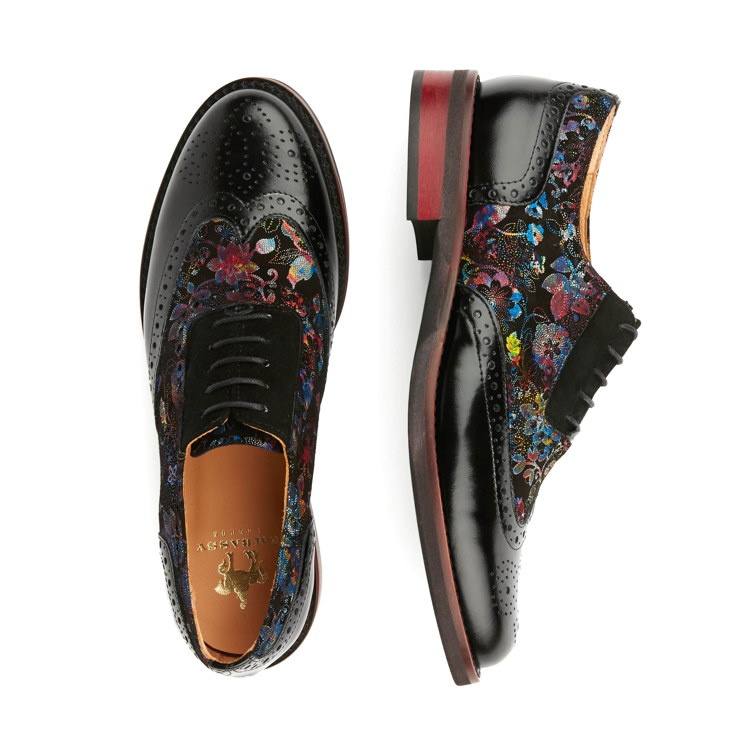 Vivienne - Black Flower - Women's oxford lace-up shoe with brogue details - Image 10