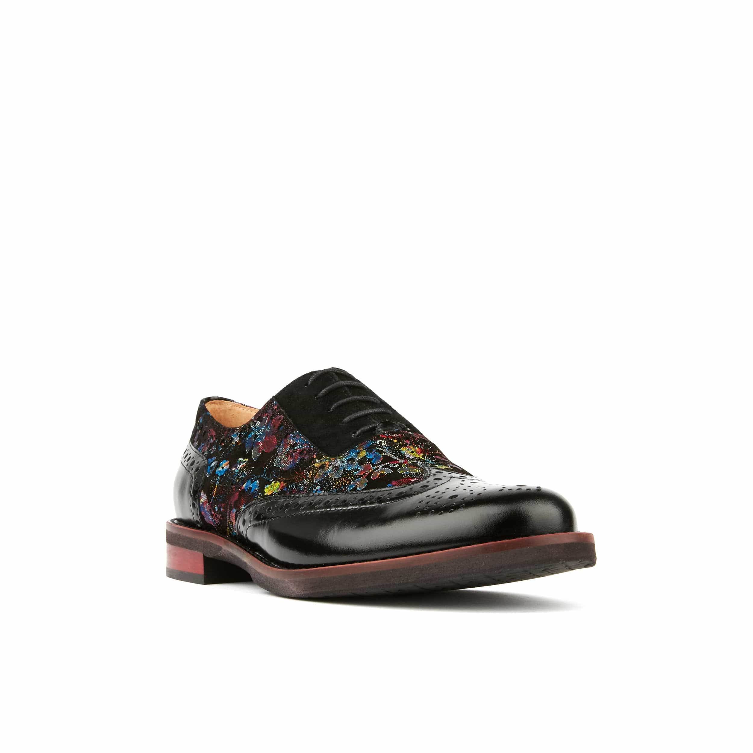 Vivienne - Black Flower - Women's oxford lace-up shoe with brogue details - Image 3