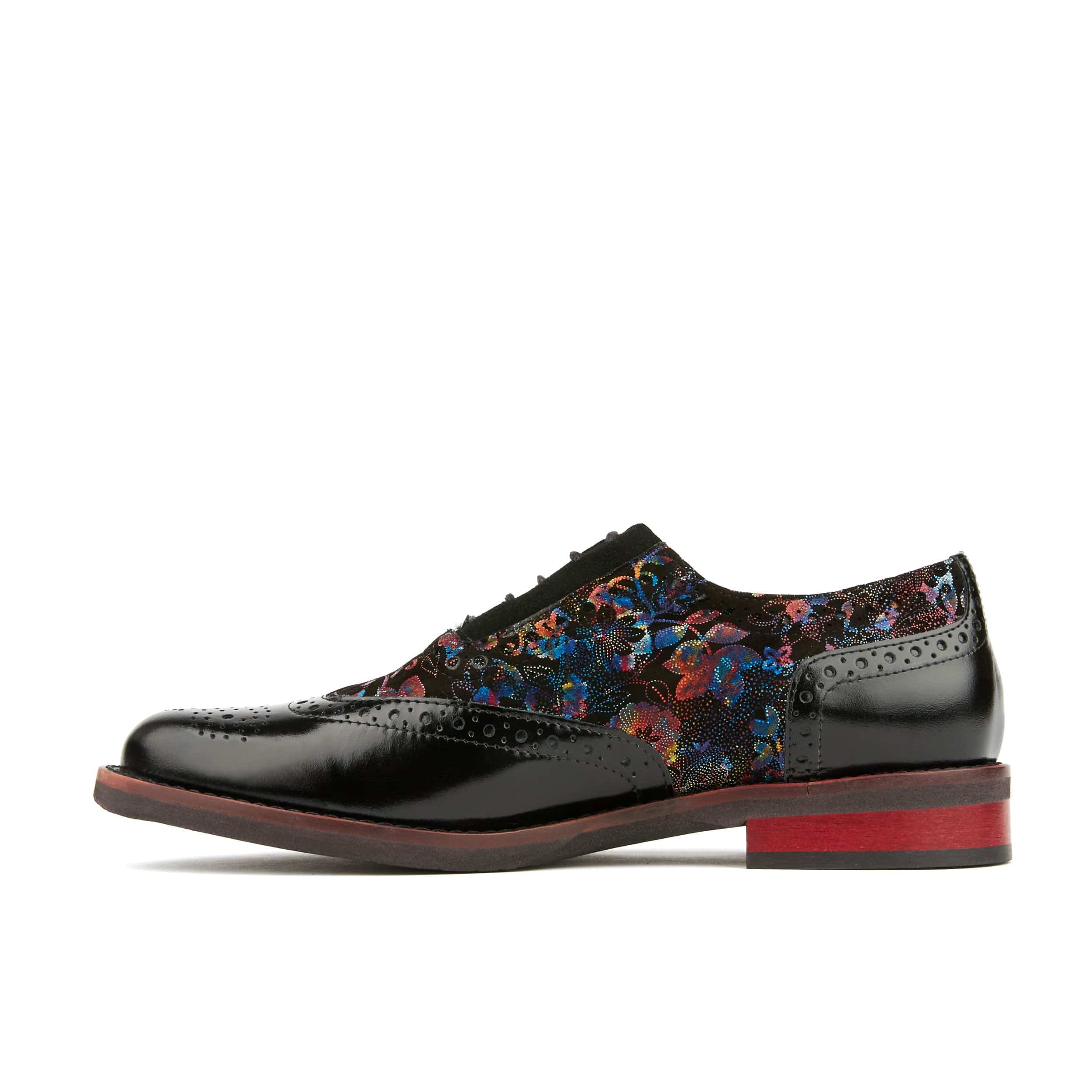 Vivienne - Black Flower - Women's oxford lace-up shoe with brogue details - Image 4