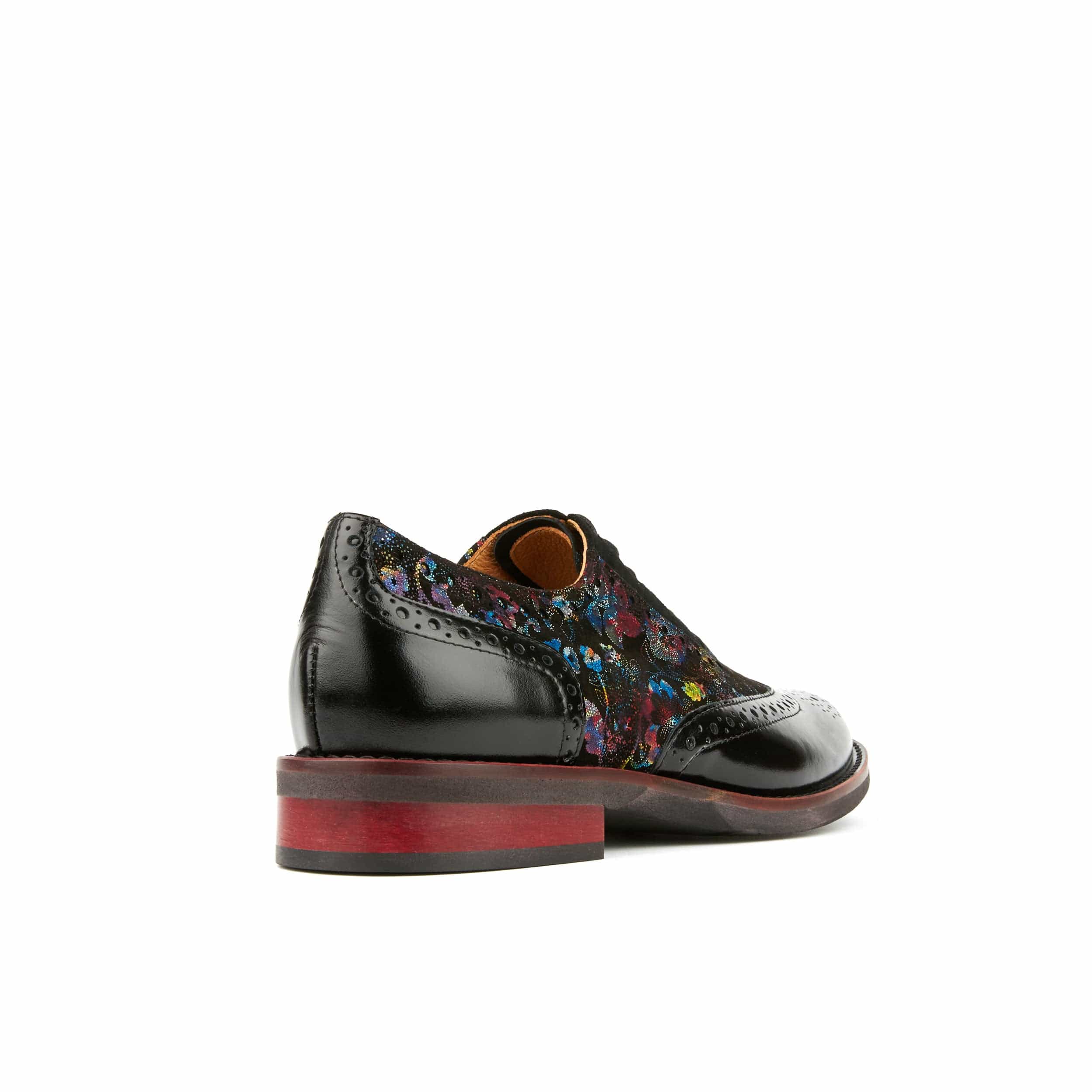 Vivienne - Black Flower - Women's oxford lace-up shoe with brogue details - Image 5