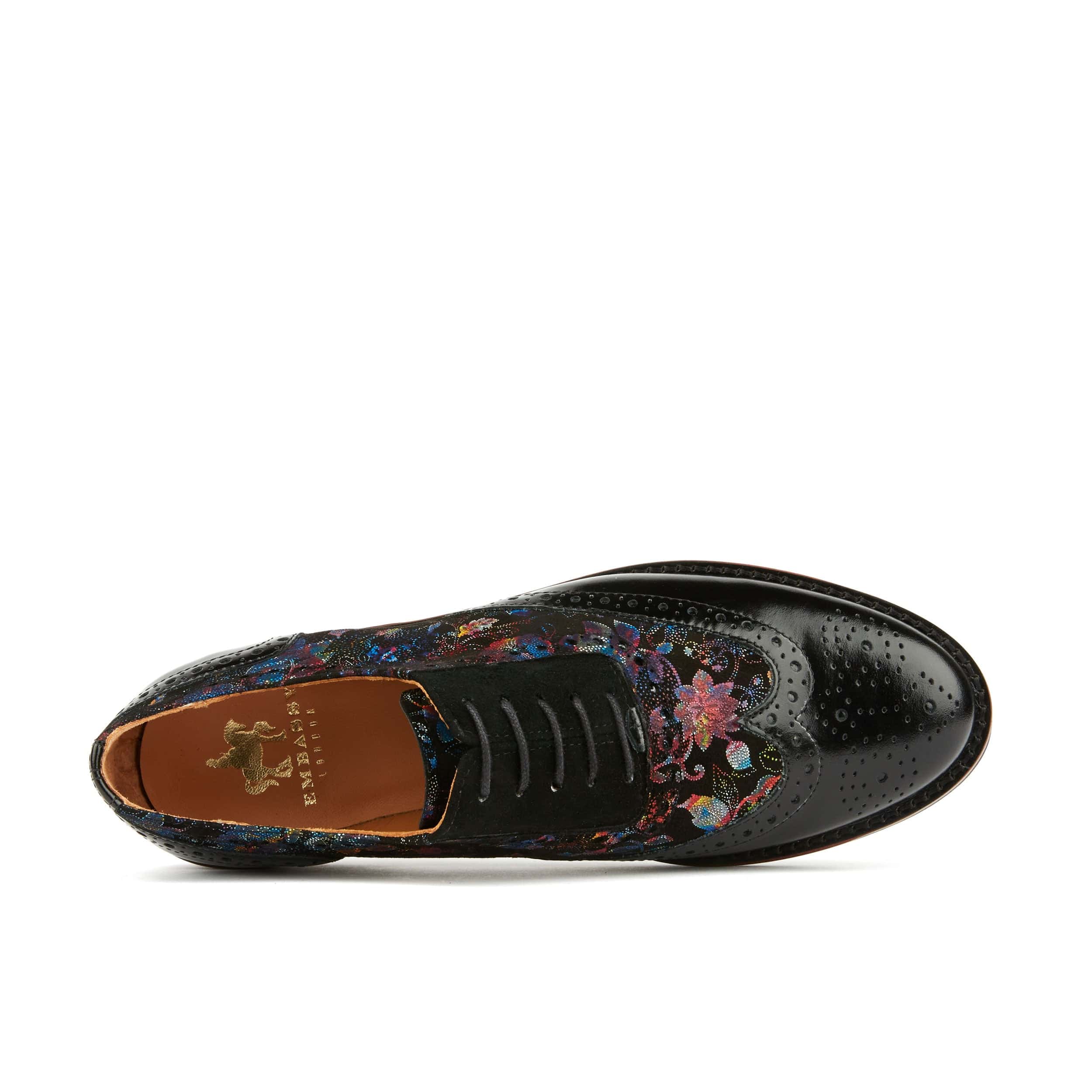 Vivienne - Black Flower - Women's oxford lace-up shoe with brogue details - Image 6