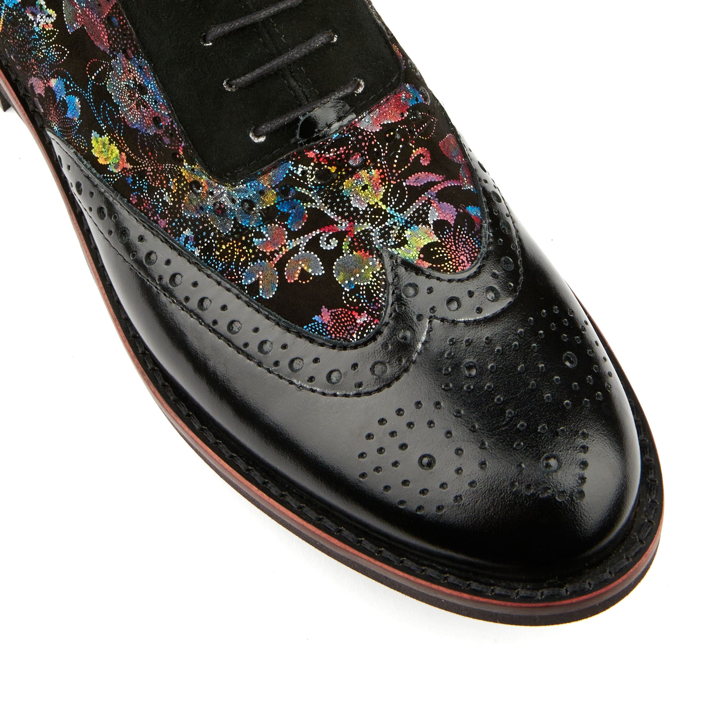 Vivienne - Black Flower - Women's oxford lace-up shoe with brogue details - Image 7