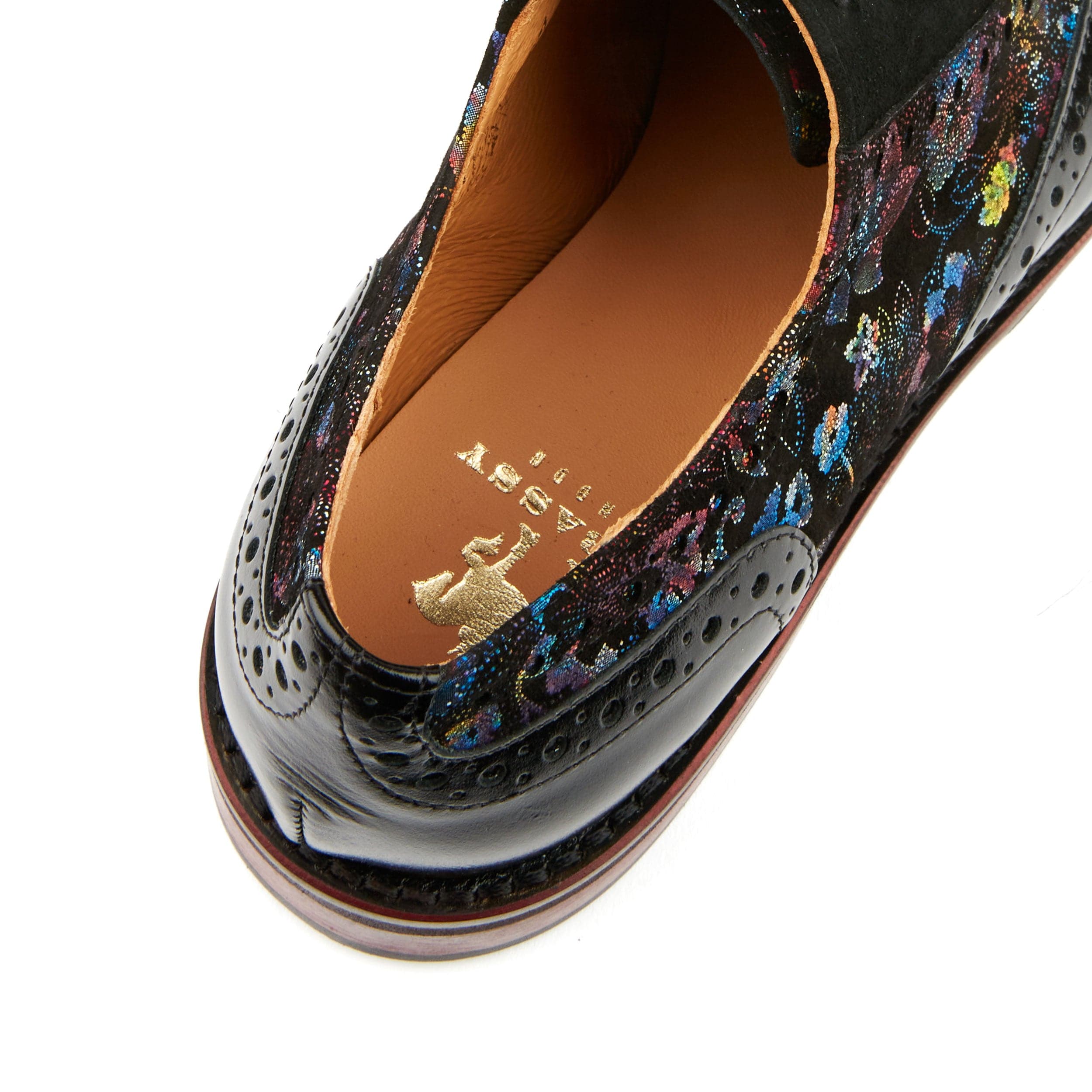 Vivienne - Black Flower - Women's oxford lace-up shoe with brogue details - Image 8