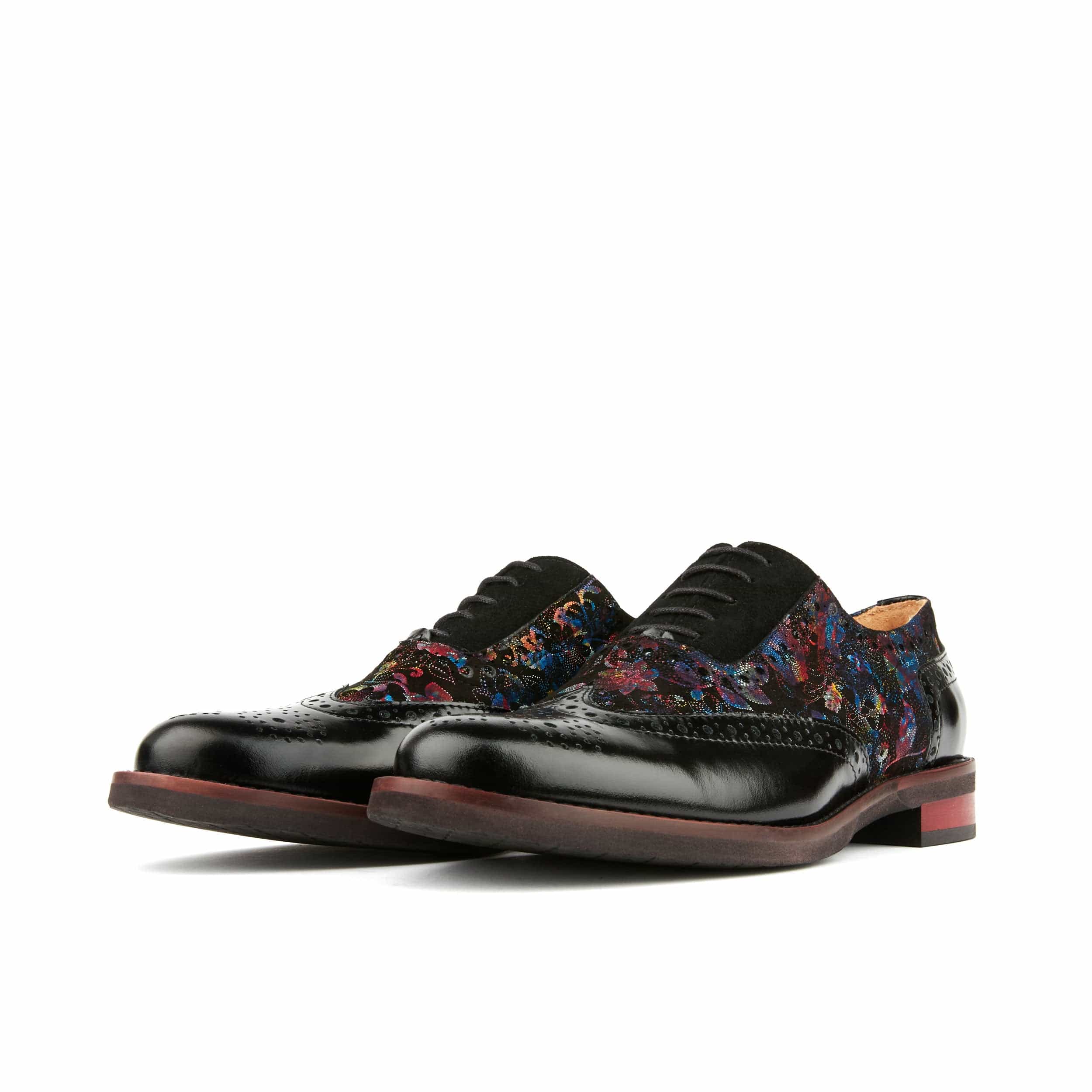 Vivienne - Black Flower - Women's oxford lace-up shoe with brogue details - Image 9