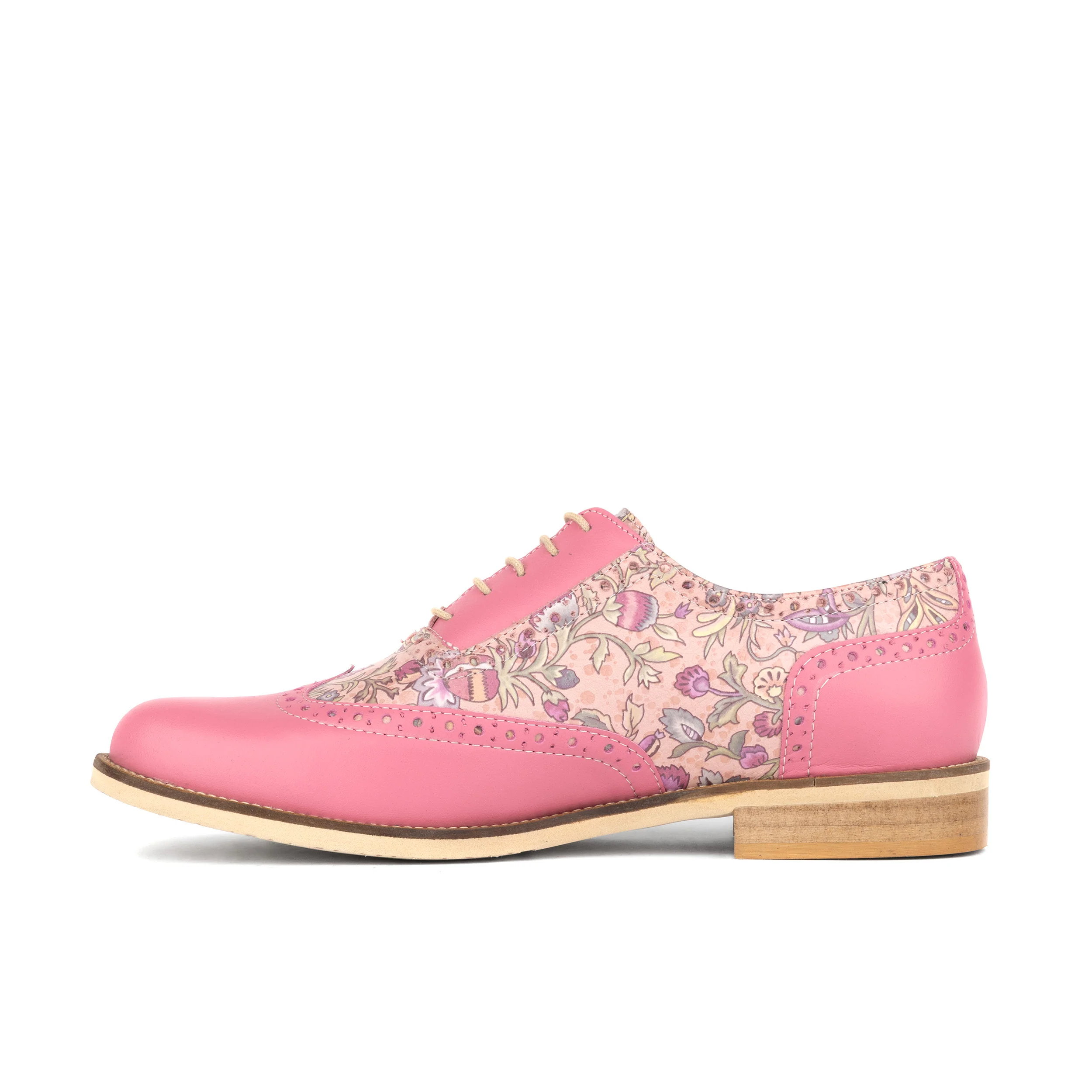 Vivienne - Pink Paisley - Women's oxford lace-up shoe with brogue details - Image 3