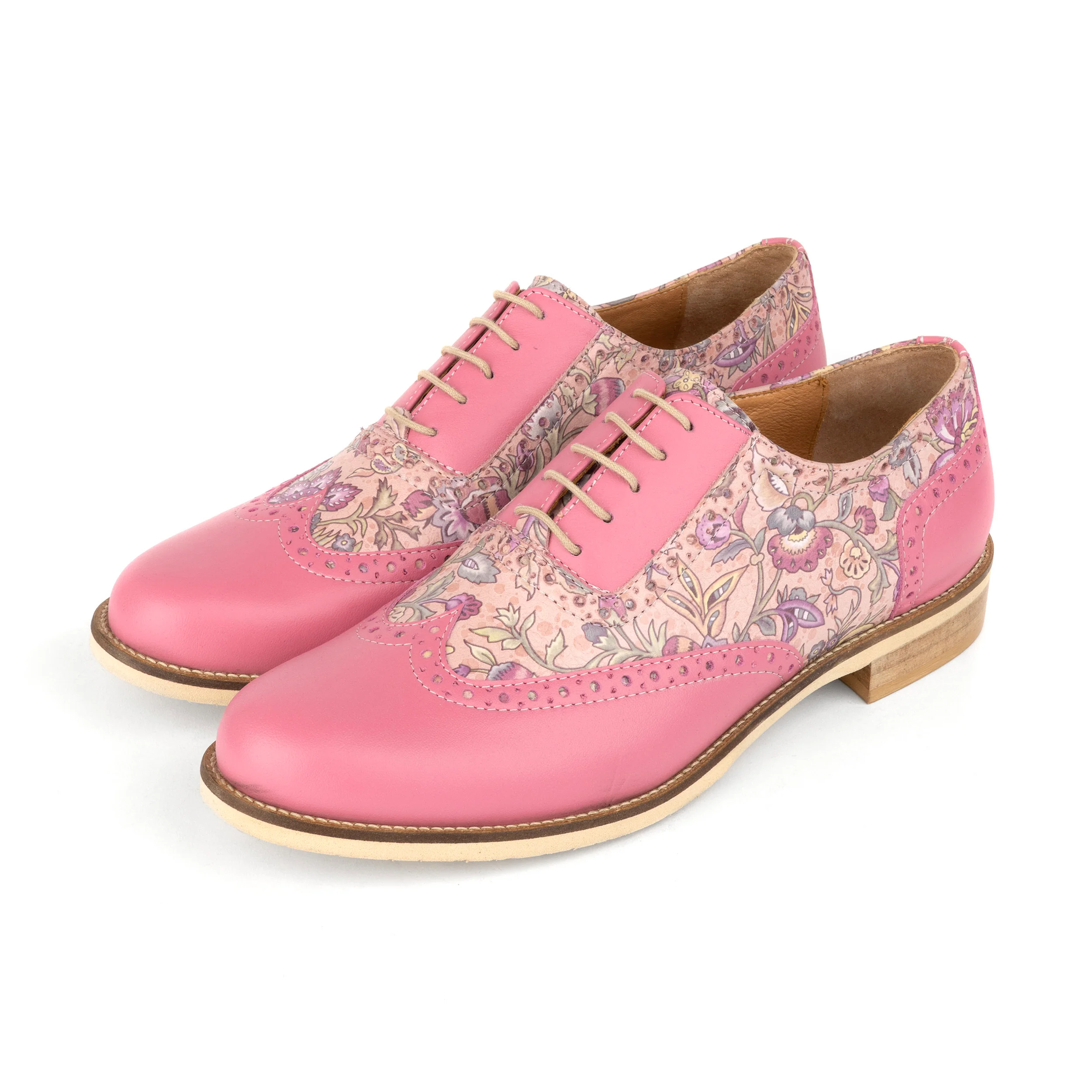 Vivienne - Pink Paisley - Women's oxford lace-up shoe with brogue details - Image 9