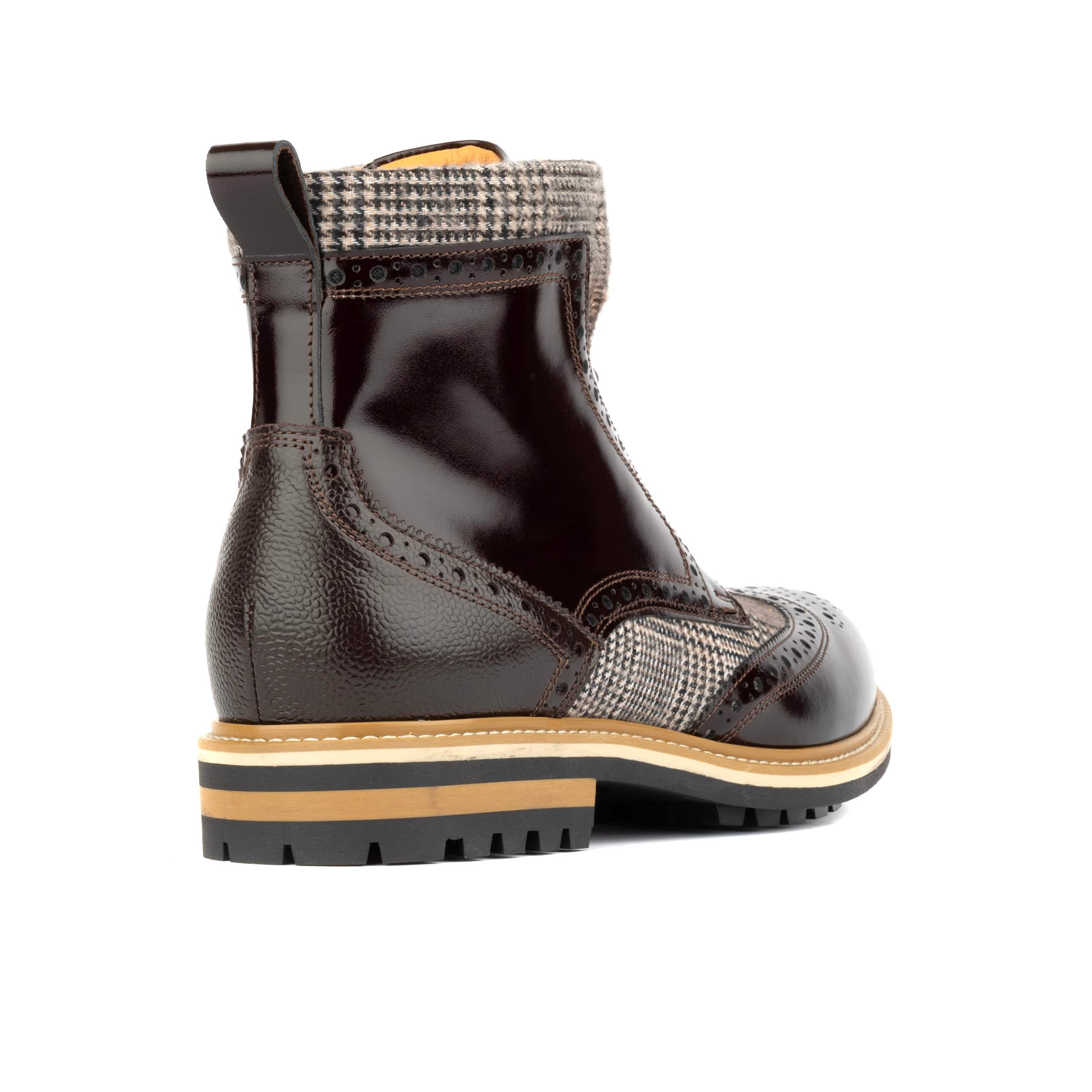 Wanderer - Brown Check - Men's leather combat style side zipper boot in brown - Image 4