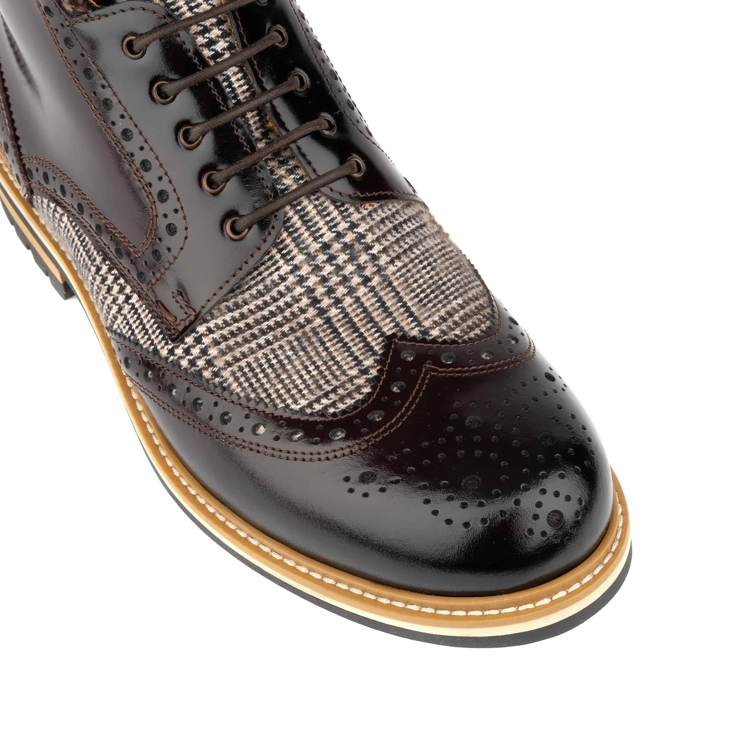 Wanderer - Brown Check - Men's leather combat style side zipper boot in brown - Image 7