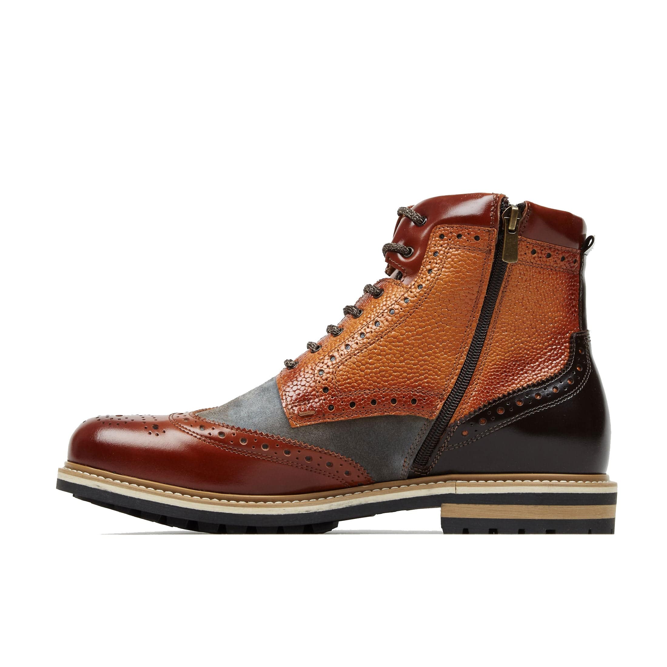 Wanderer - Foxy - Men's chunky combat style lace up and zip up boot in tan - Image 4