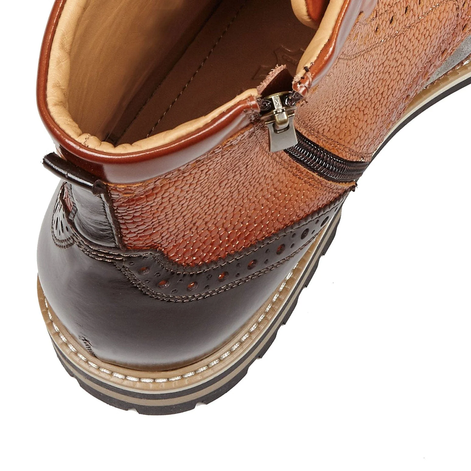 Wanderer - Foxy - Men's chunky combat style lace up and zip up boot in tan - Image 8